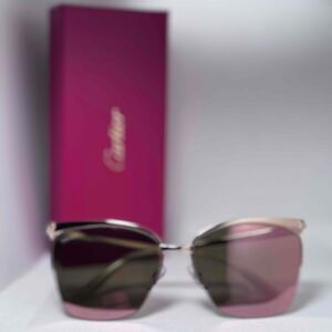 NEW Cartier Gold Red Rectangular Gradient Lenses Metal Frame Sunglasses